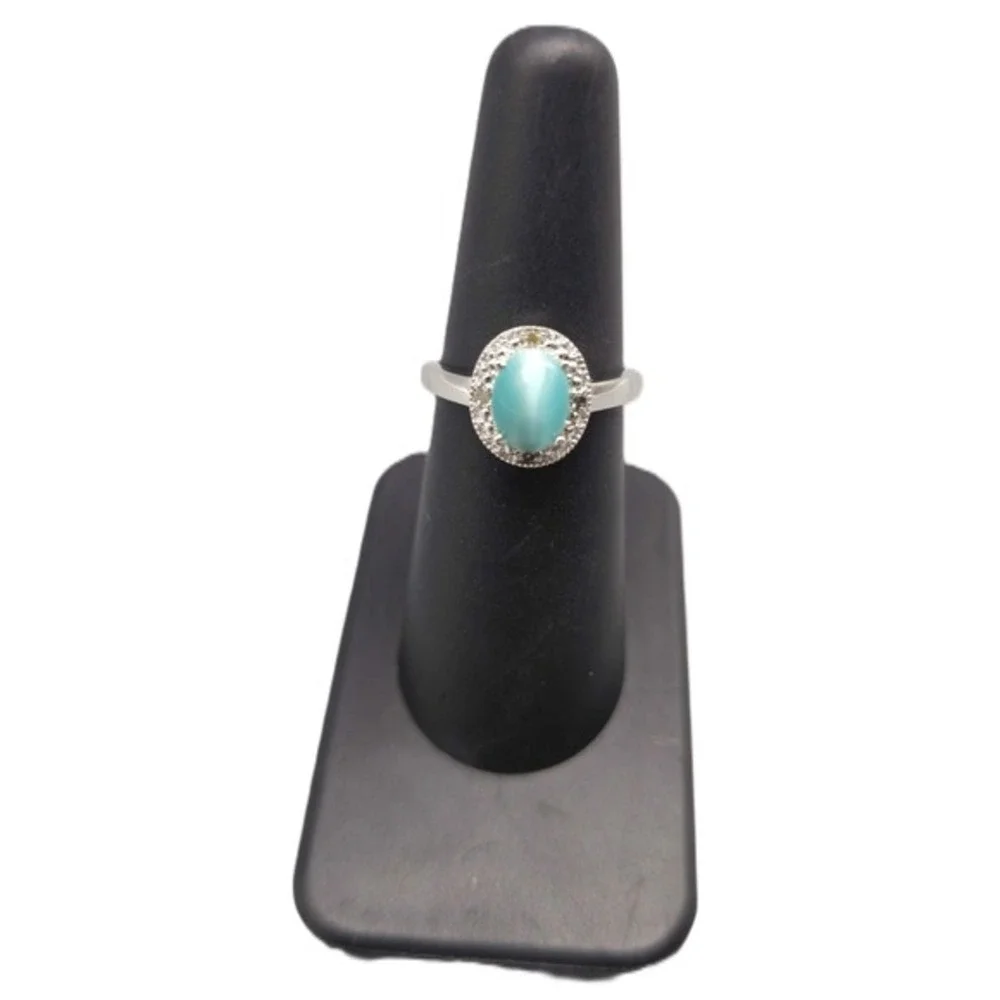 .925 SILVER DIAMOND & CAT EYE RING SIZE 6.5 2.1G (GNH022576)